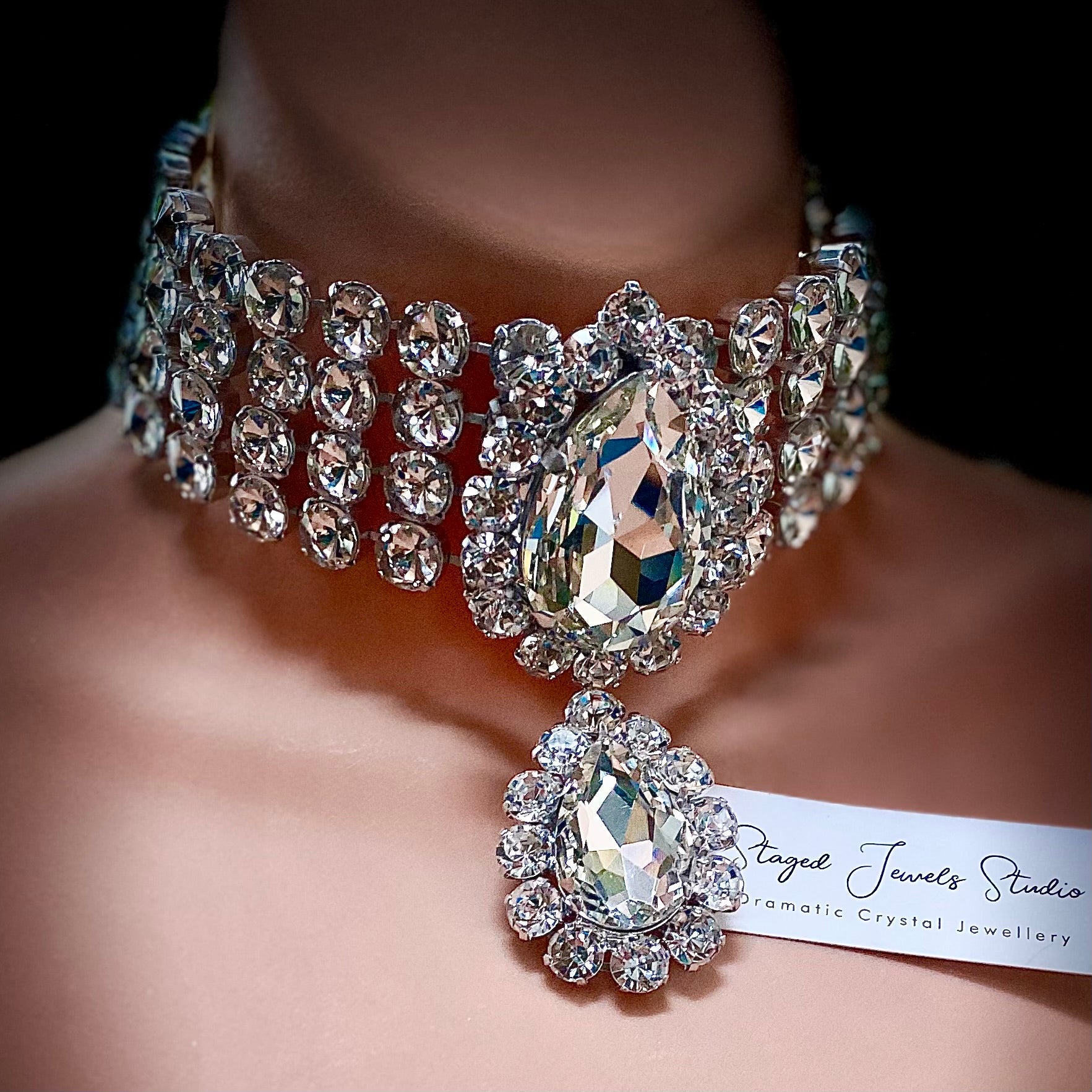 Colourless Crystal Showgirl Choker Necklace - Main Image