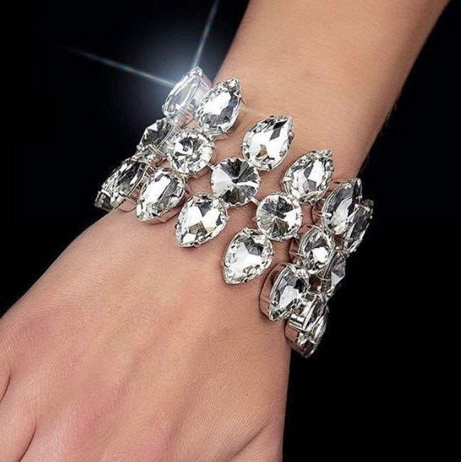 Austrian Crystal Statement Bracelet | Strass Crystal Bracelet | Wedding Bracelet | Hook & Chain Adjustablene Off Design | Statement Bracelet