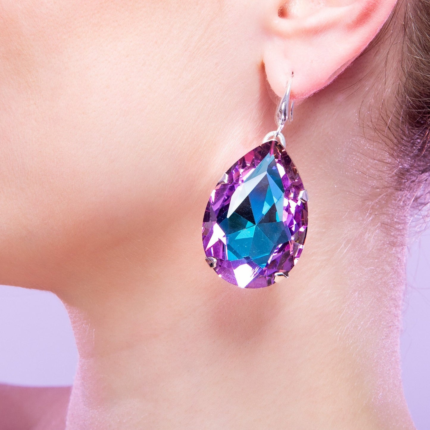 Moonstone Fish Hook Earrings | Pierced Finish | Crystal Costume Earrings | Pink Dress Earrings | Drag Queen Earrings | Pink Earrings