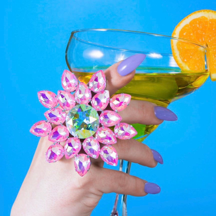 Oversized Soft Pink StatementRing | Dramatic Drag Queen Ring | Adjustable Band Ring | Imitation Jewels Faux Diamond | Extra Large Design