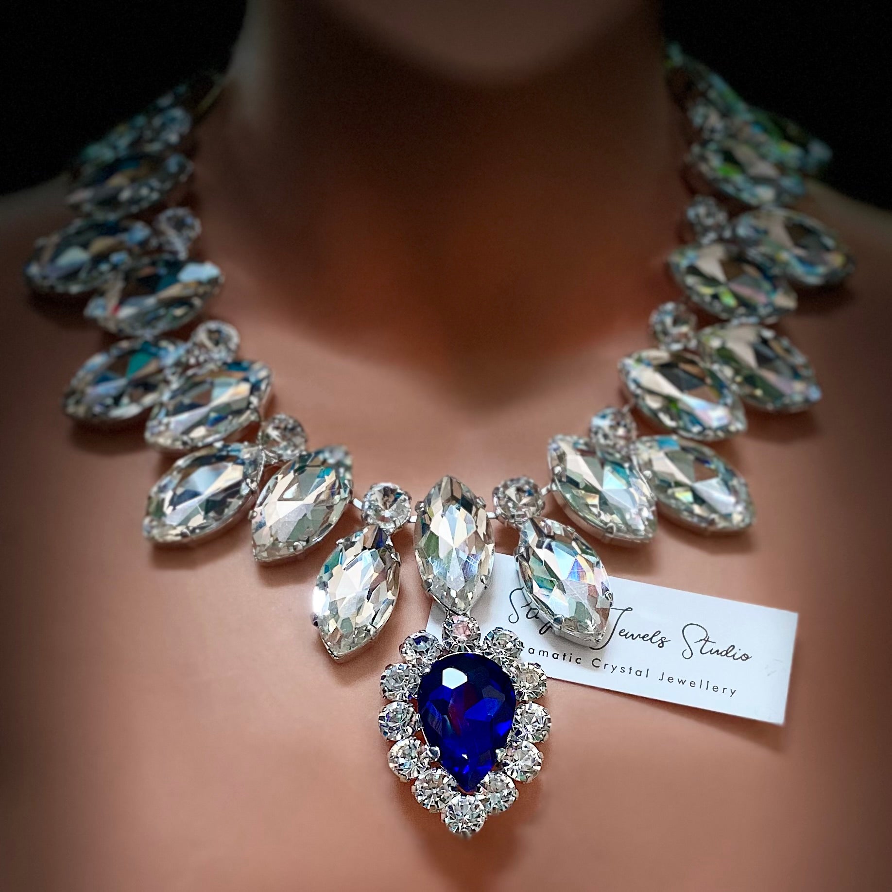 Regalia Sapphire Accented Wreath Necklace, Silver Plate, Adjustable to 22”