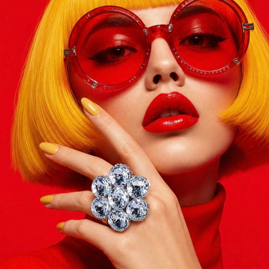 Statement Austrian Crystal Cluster Ring With Adjustable Band