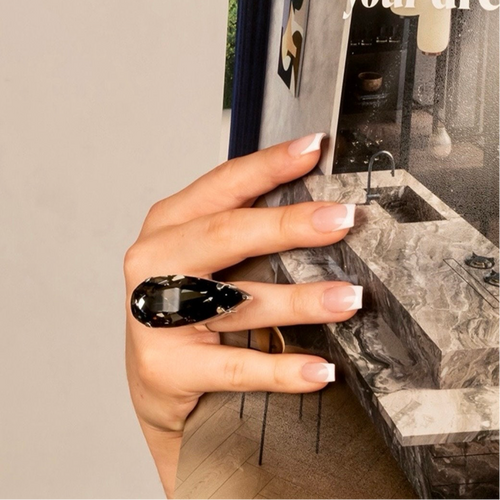 Black Diamond Solitaire Statement Cocktail Ring with 42mm Crystal