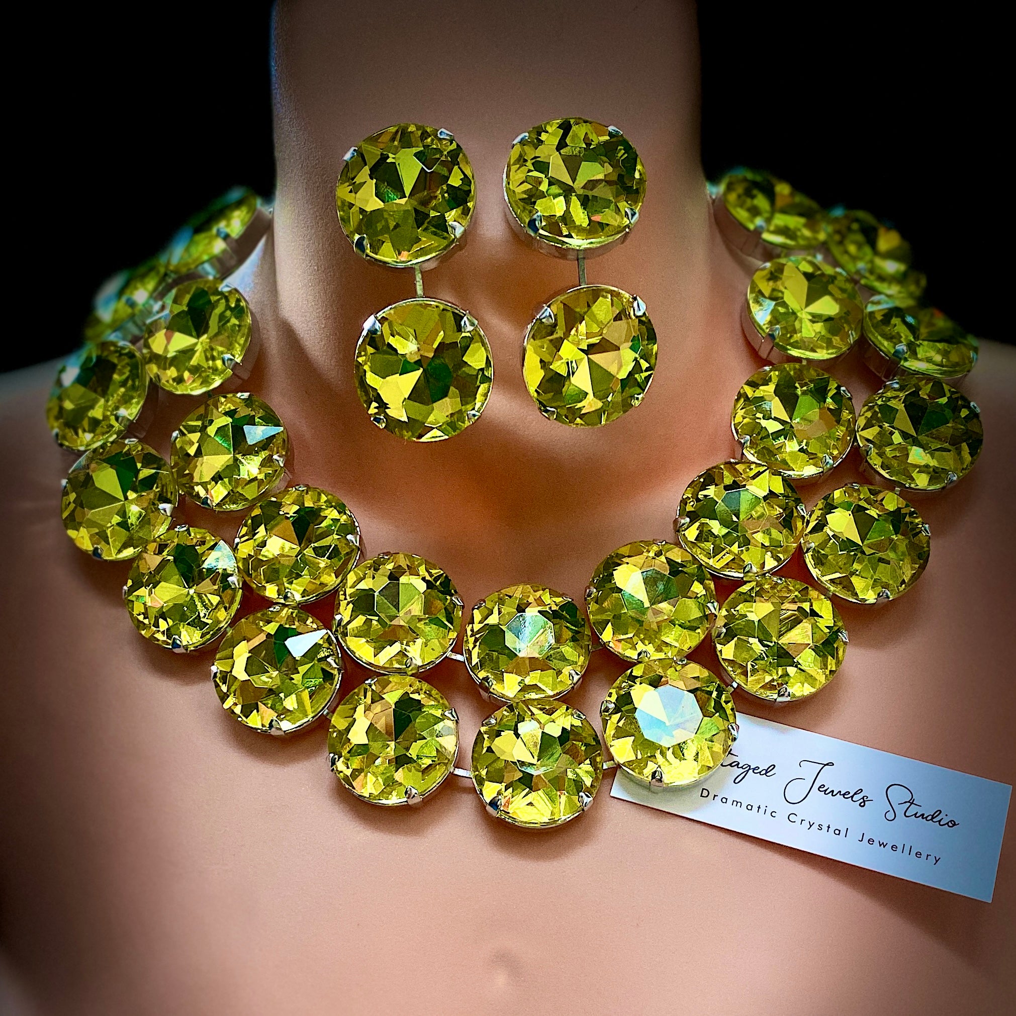 Canary Yellow Crystal Necklace Set With Earrings