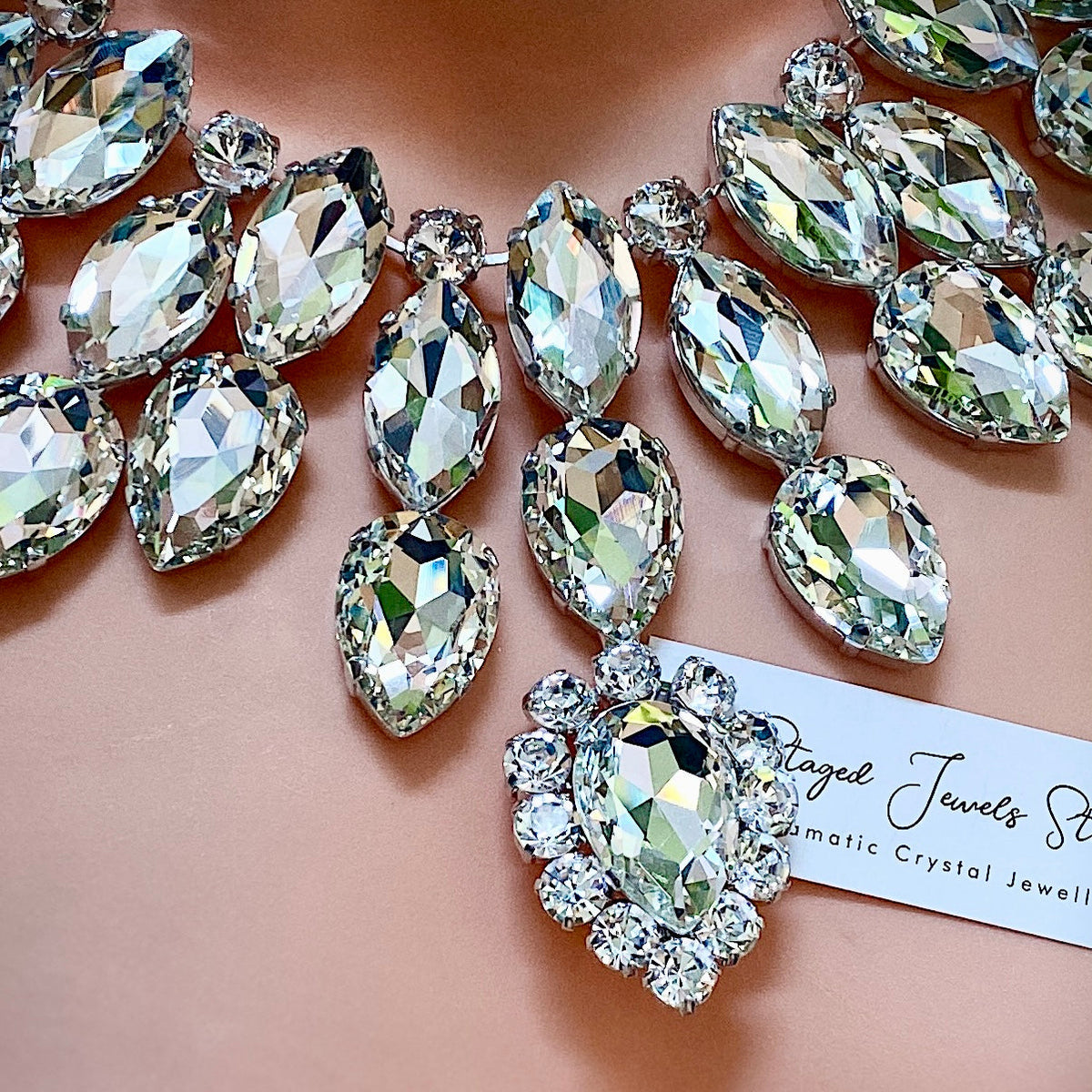Bejewelled crystal statement bib necklace