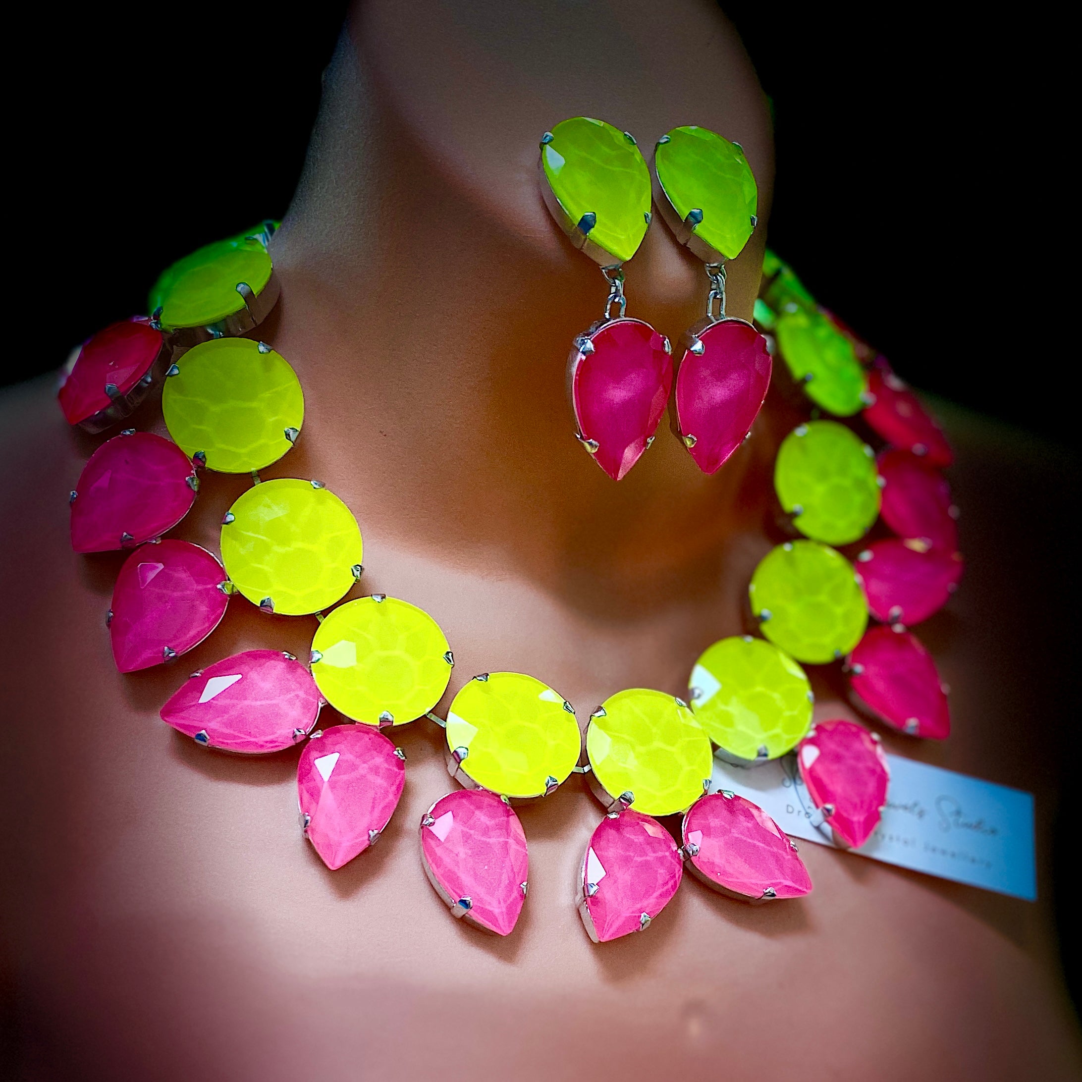 Citrus Neon Statement Necklace Set With Earrings