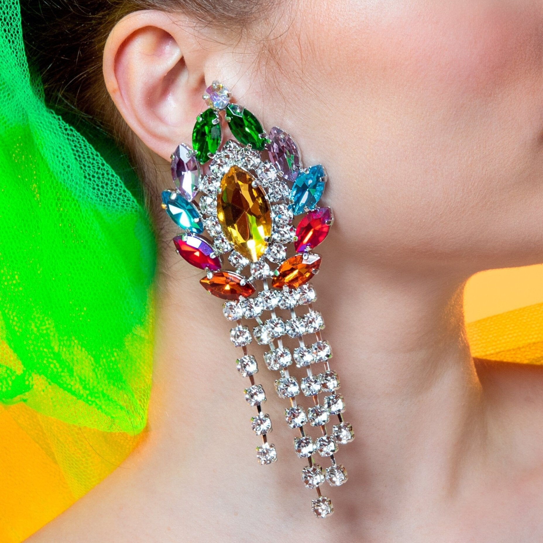 Mardi Gras Multicolour Statement Earrings in Austrian Crystal
