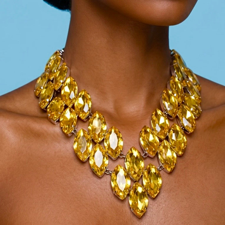 Luxe Golden Yellow Faux Diamond Necklace