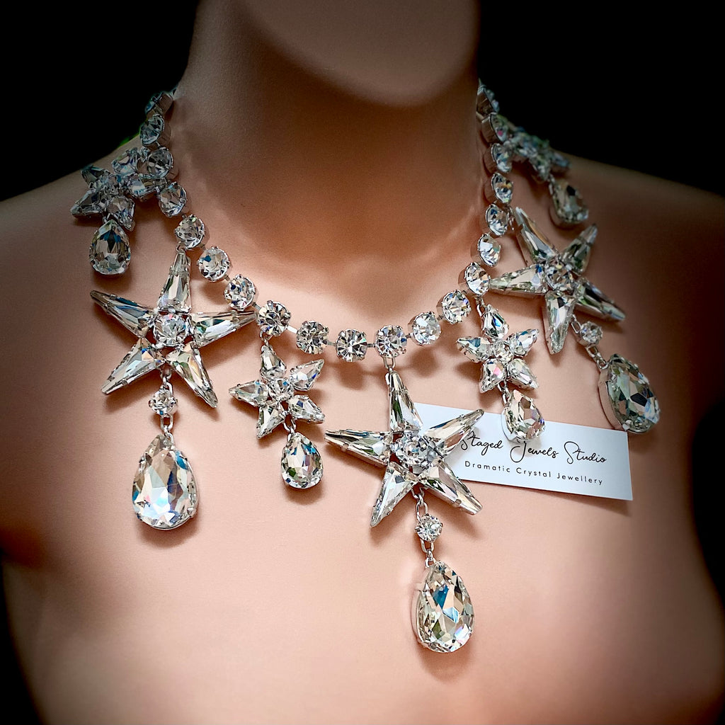 Cosmic Stars Faux Diamond Crystal Necklace