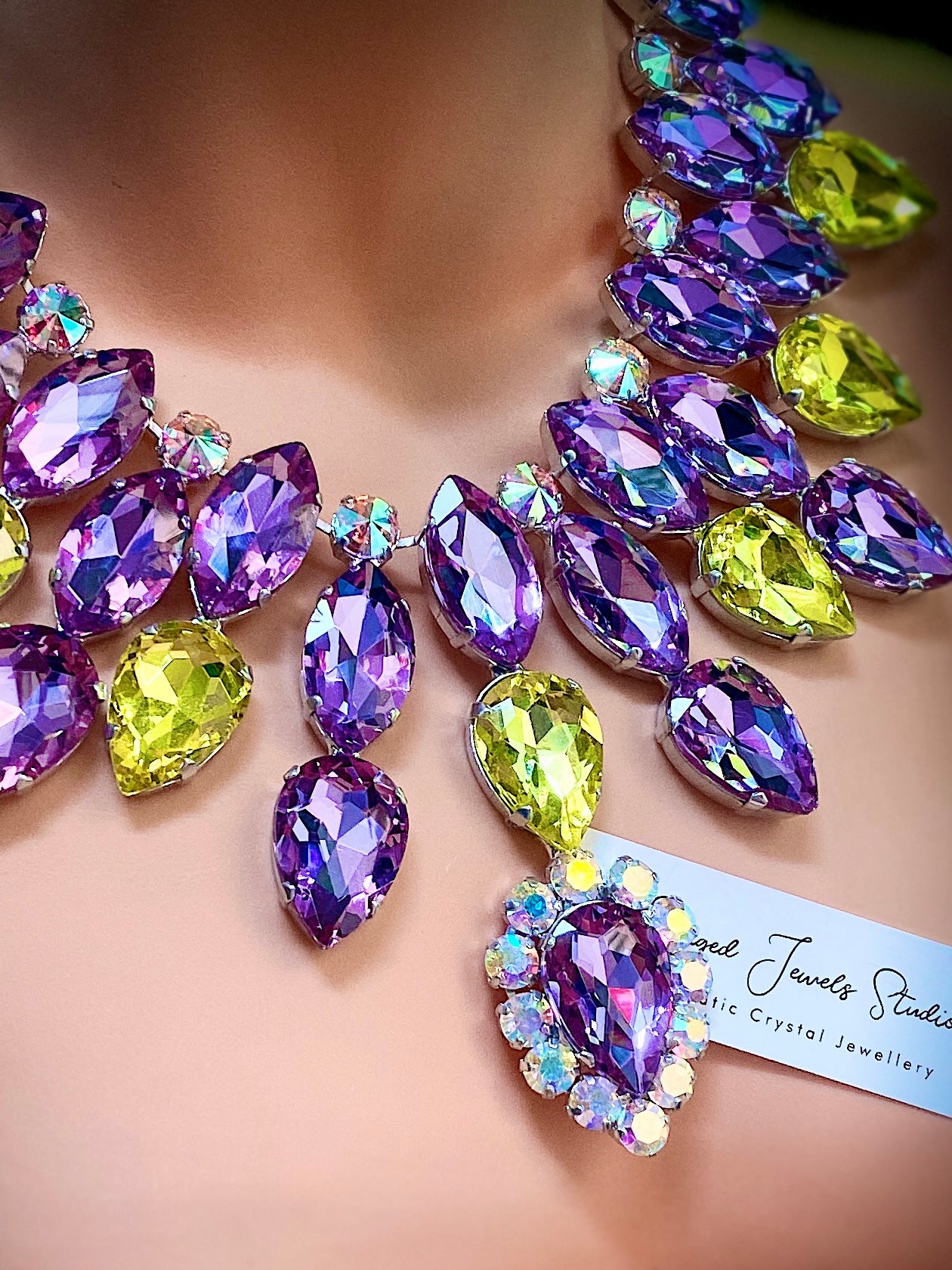 Pastel Lilac & Lemon Statement Crystal Necklace