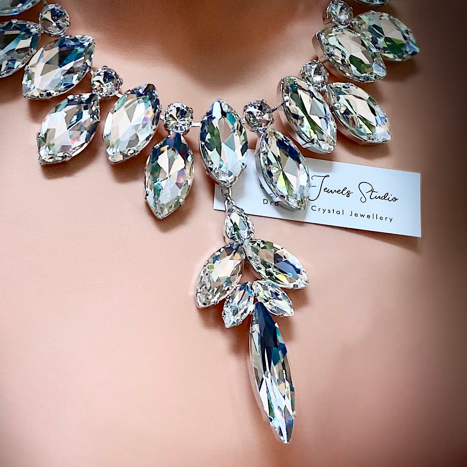 Heirloom Plunging Faux Diamond Necklace