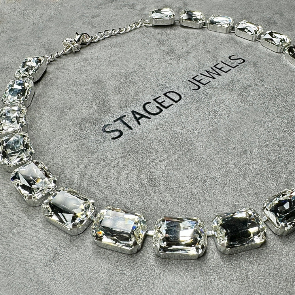 Clear Austrian crystal oversized tennis necklace