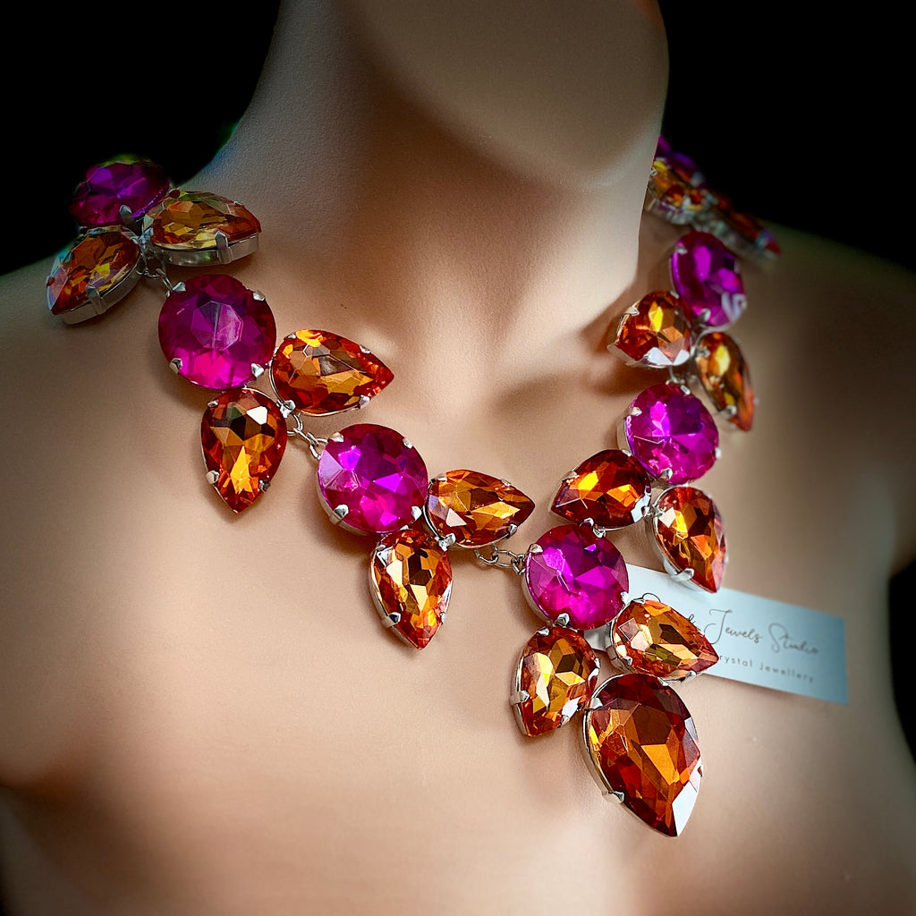 Fireopal Orange & Hot Pink Cocktail Necklace