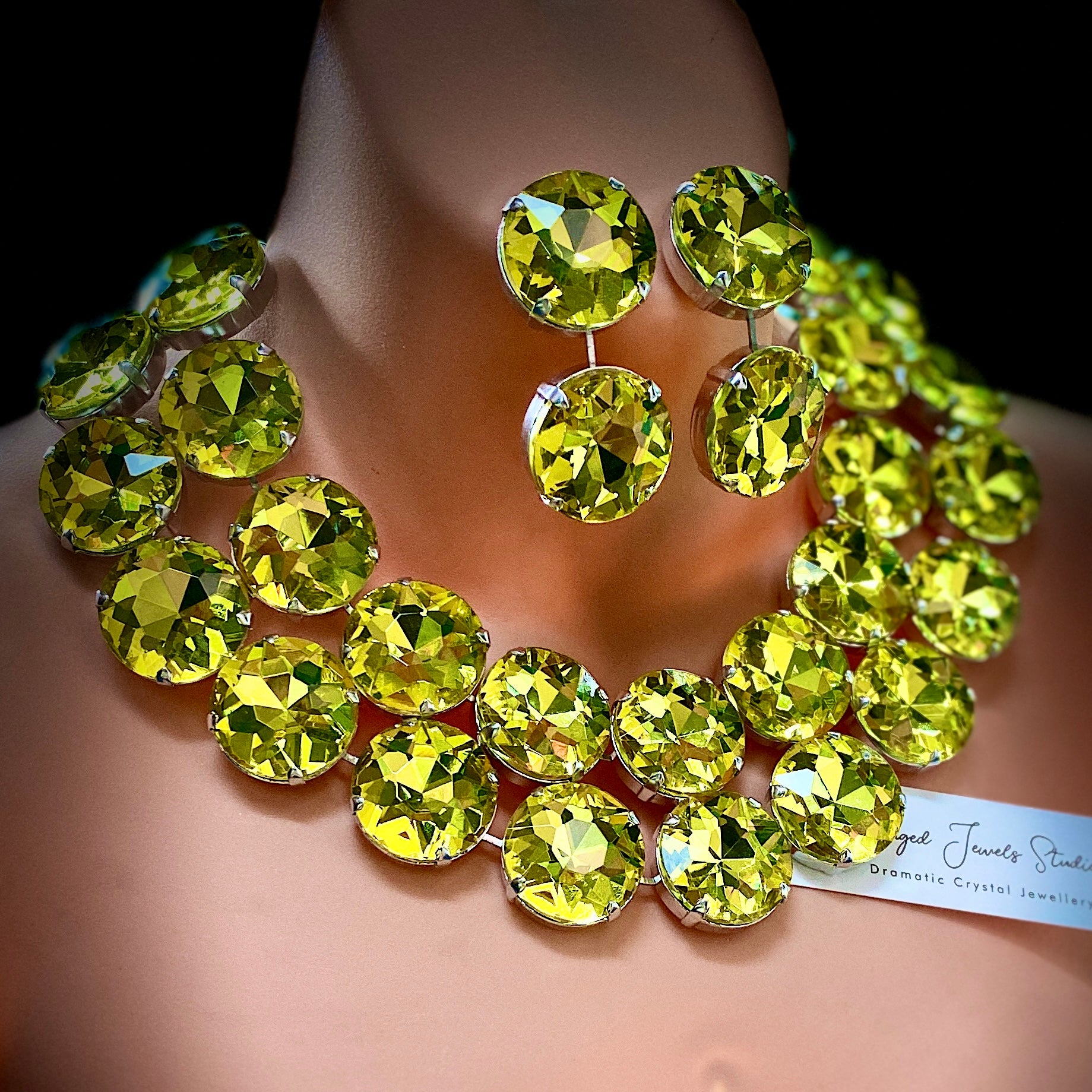 Canary Yellow Crystal Necklace Set With Earrings