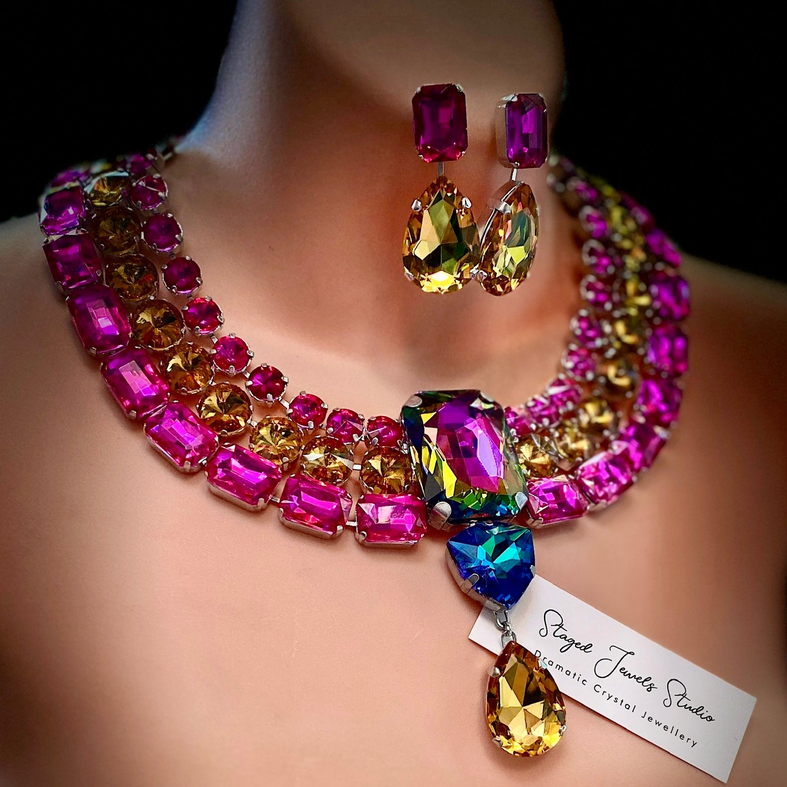 Vibrant Pride Crystal Wreath Necklace With Earrings