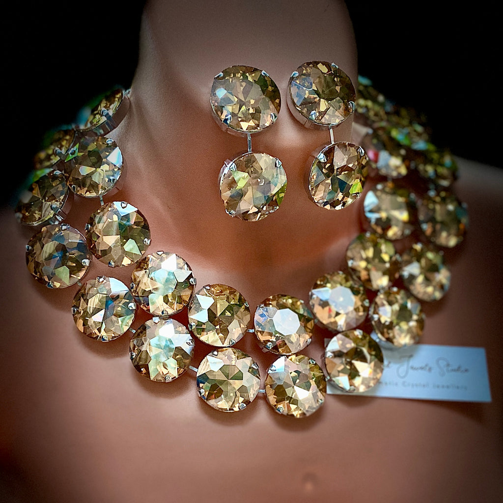 Crystal Rocks! Champagne Gold Crystal Necklace Set With Earrings