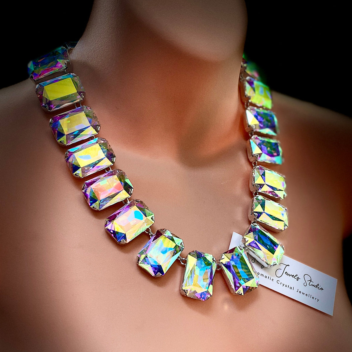 Vegas Nights plunging crystal statement necklace