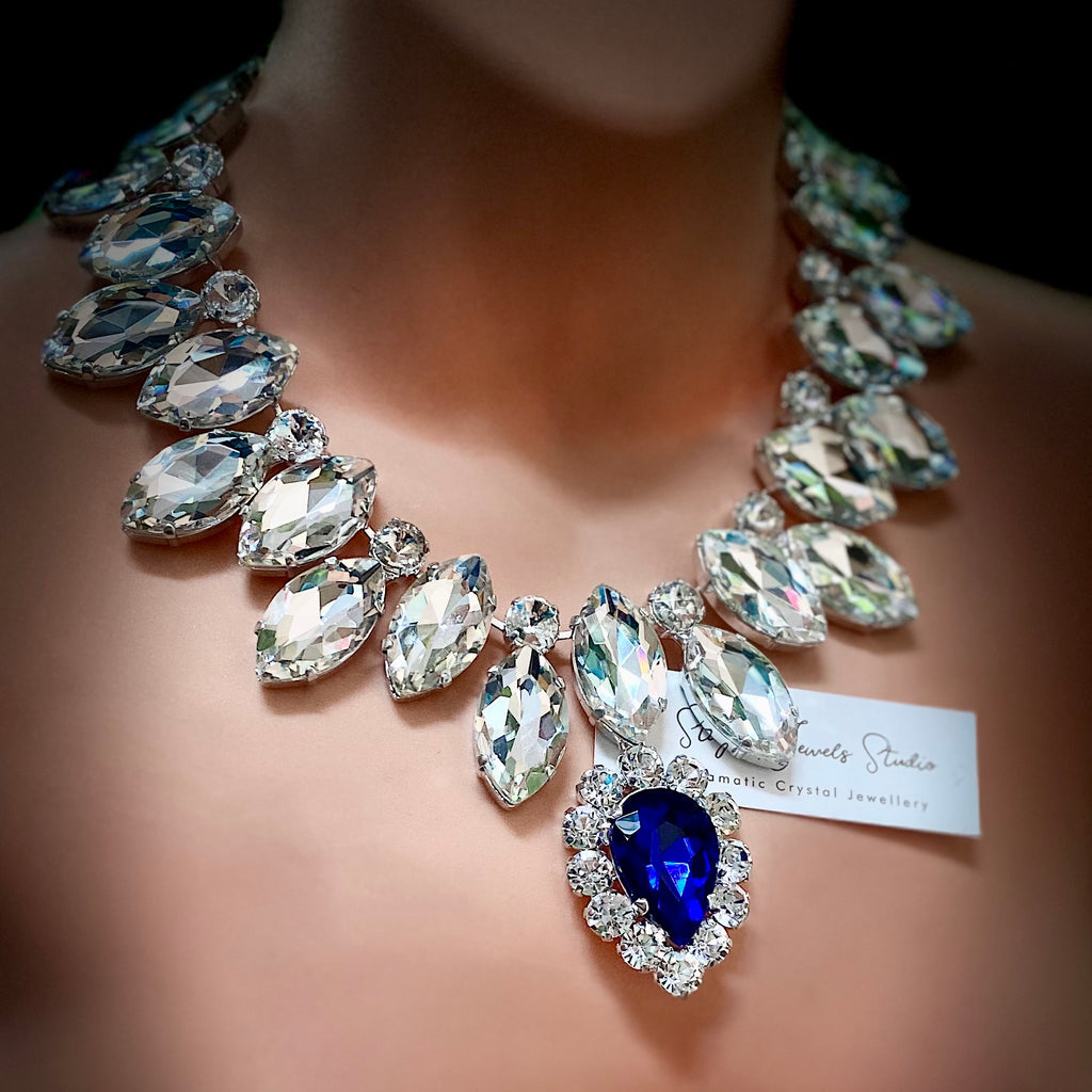 Regalia Sapphire Accented Wreath Necklace, Silver Plate, Adjustable to 22”