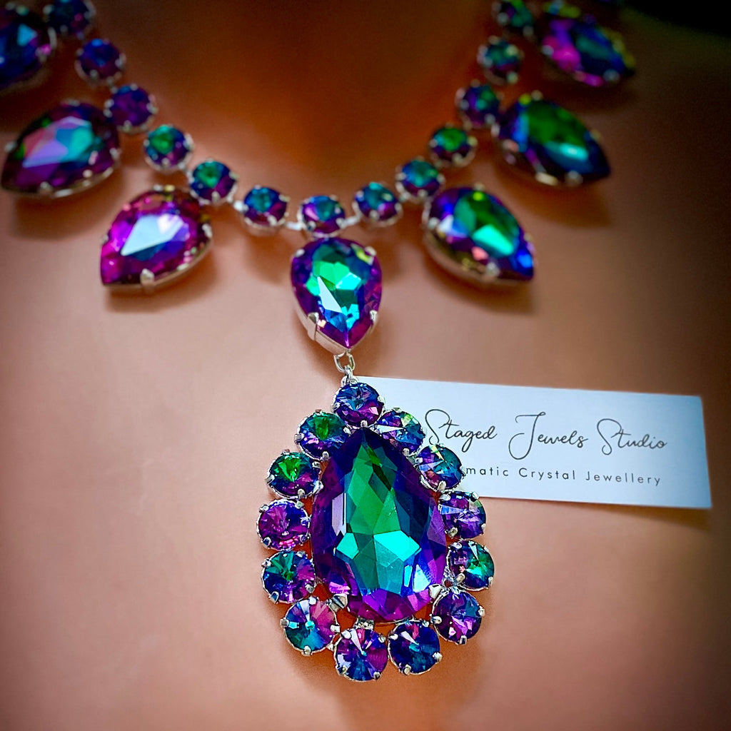 Seawitch plunging crystal necklace by Staged Jewels