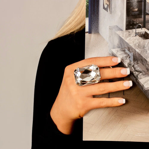 40mm faux diamond crystal cocktail ring with adjustable band