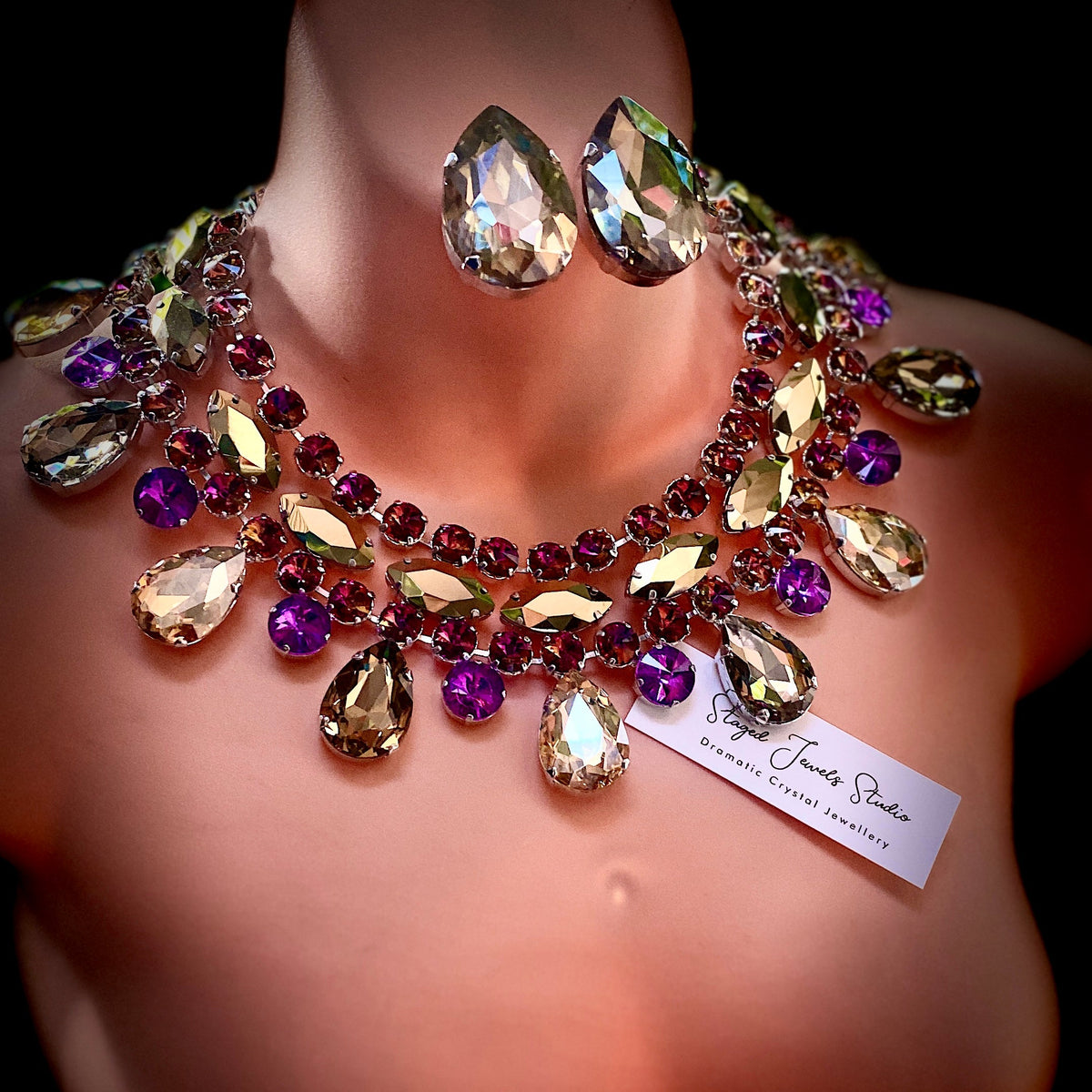Gold and purple crystal statement jewellery set