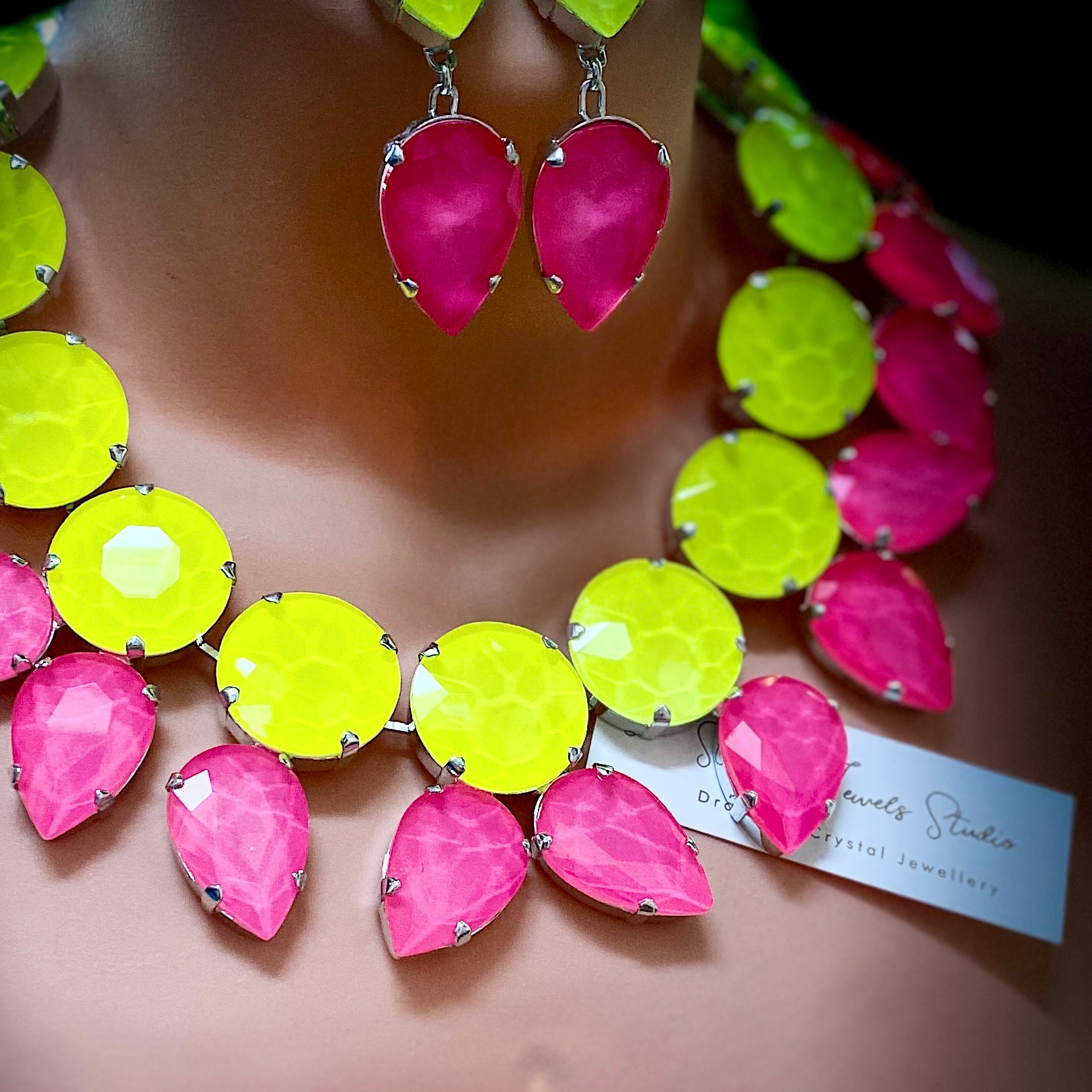 Citrus Neon Statement Necklace Set With Earrings