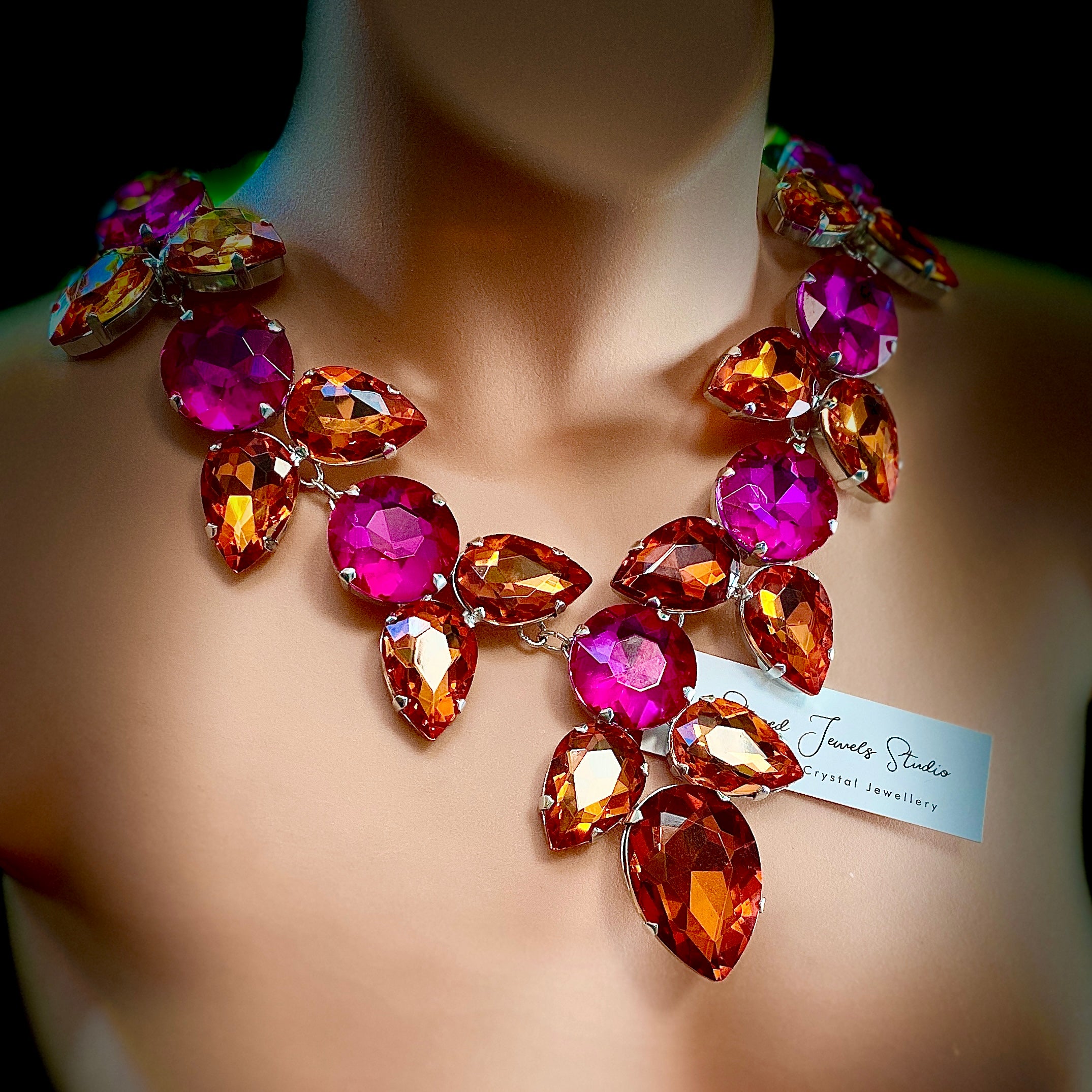 Fireopal Orange & Hot Pink Cocktail Necklace