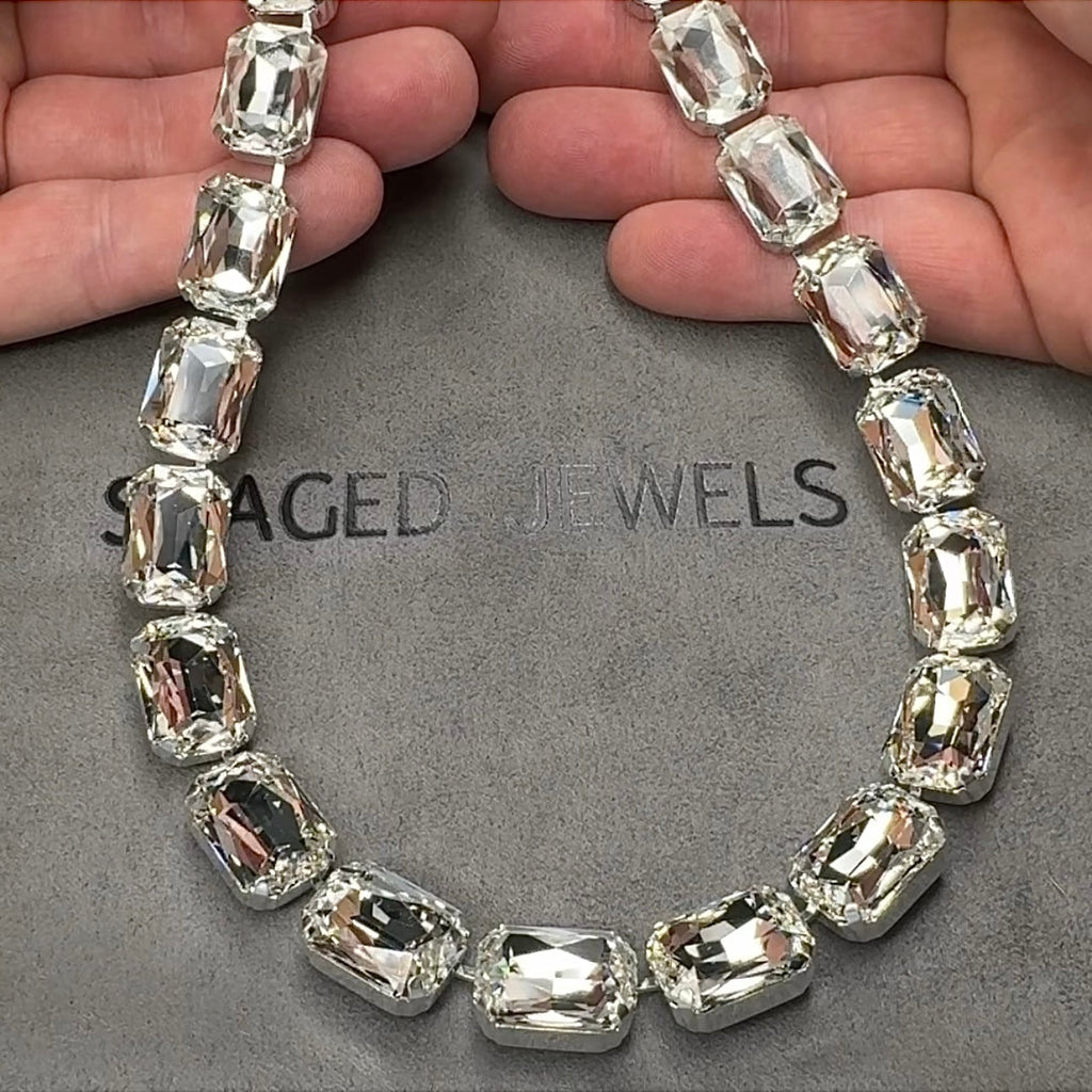 18x13mm clear crystal tennis necklace by Staged Jewels