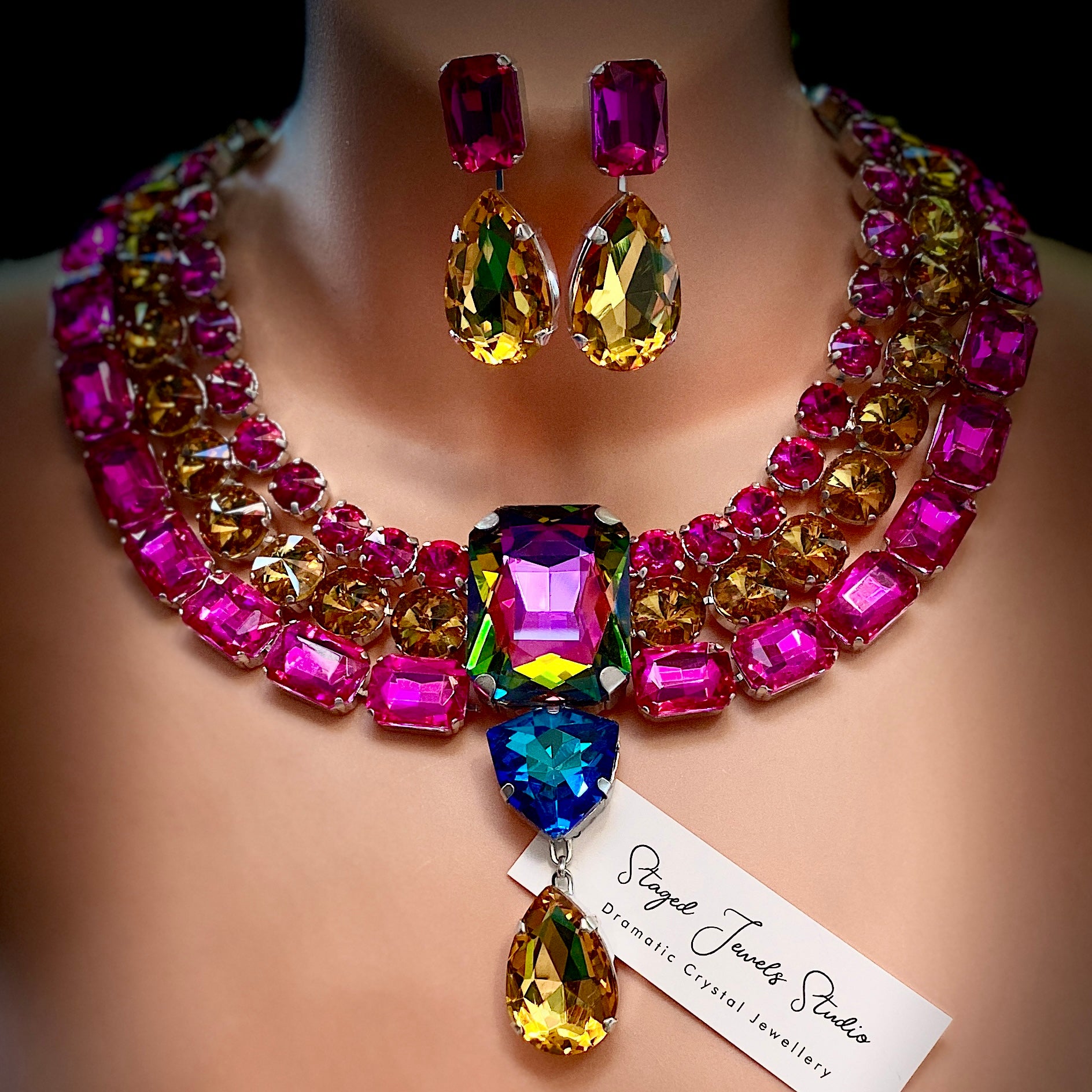 Vibrant Pride Crystal Wreath Necklace With Earrings