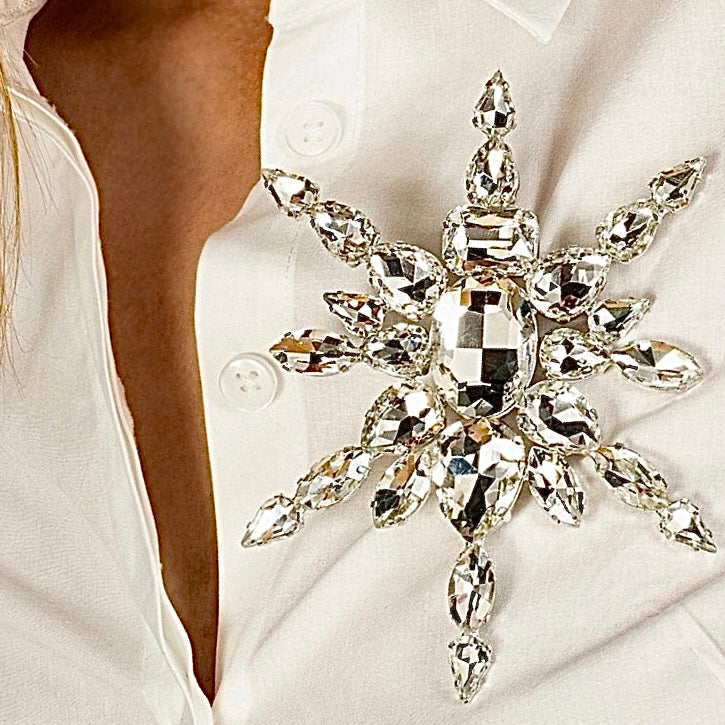 Sparkling Giant Crystal Star Brooch With Austrian Crystal & Silver Plate