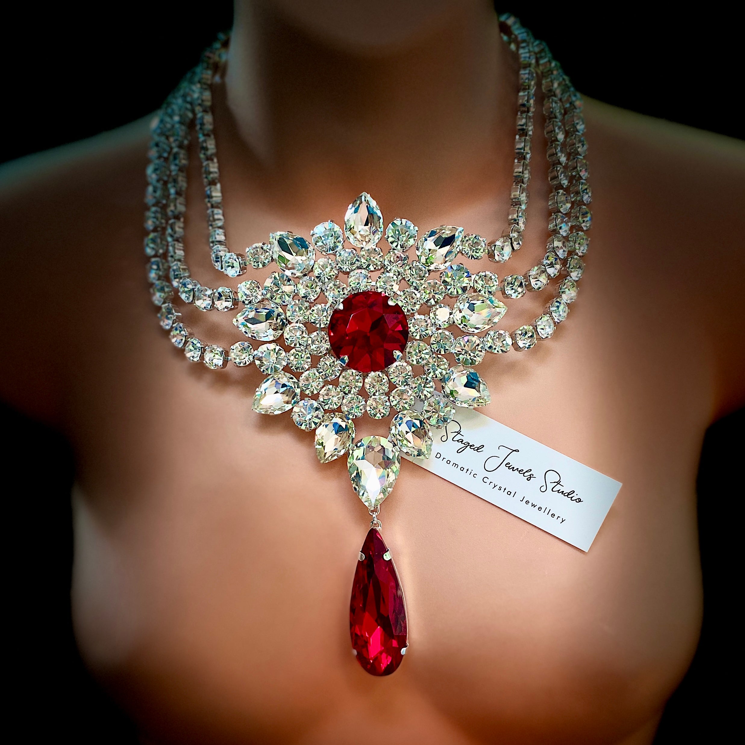 Rosetta Grande Red Dramatic Crystal Necklace