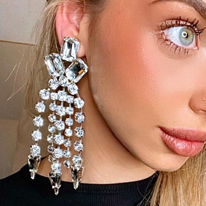 Large waterfall Teardrop Statement Earrings With Austrian Crystal