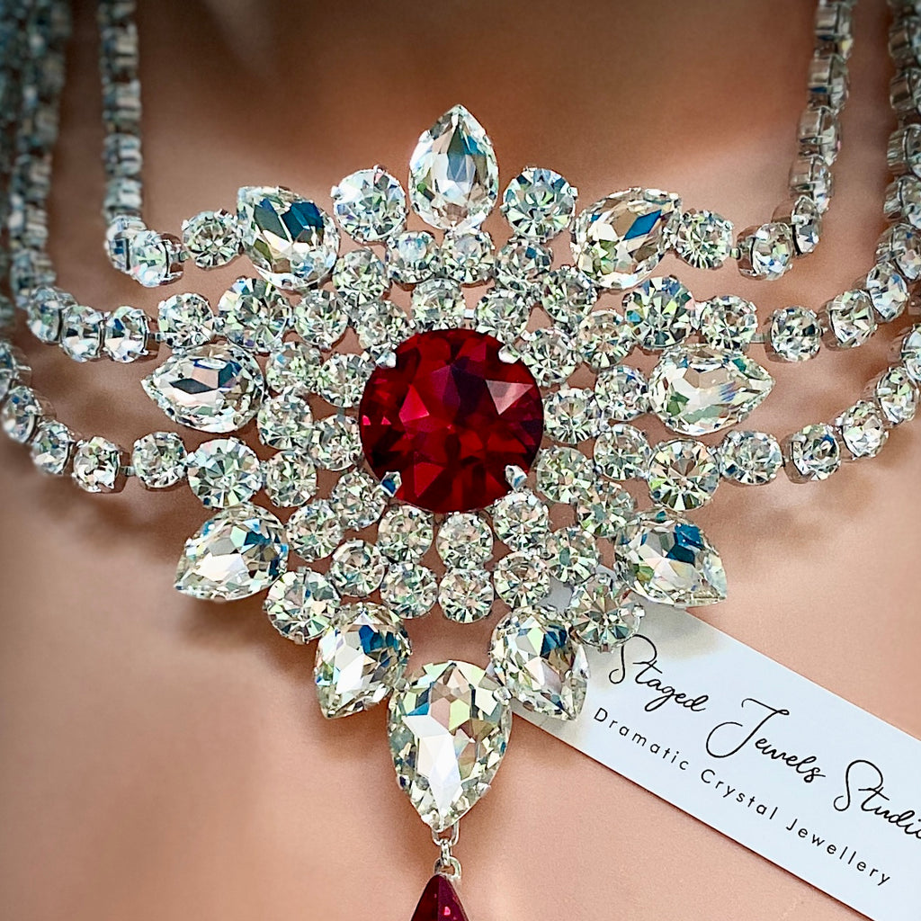 Rosetta Ruby Red Faux Diamond Necklace
