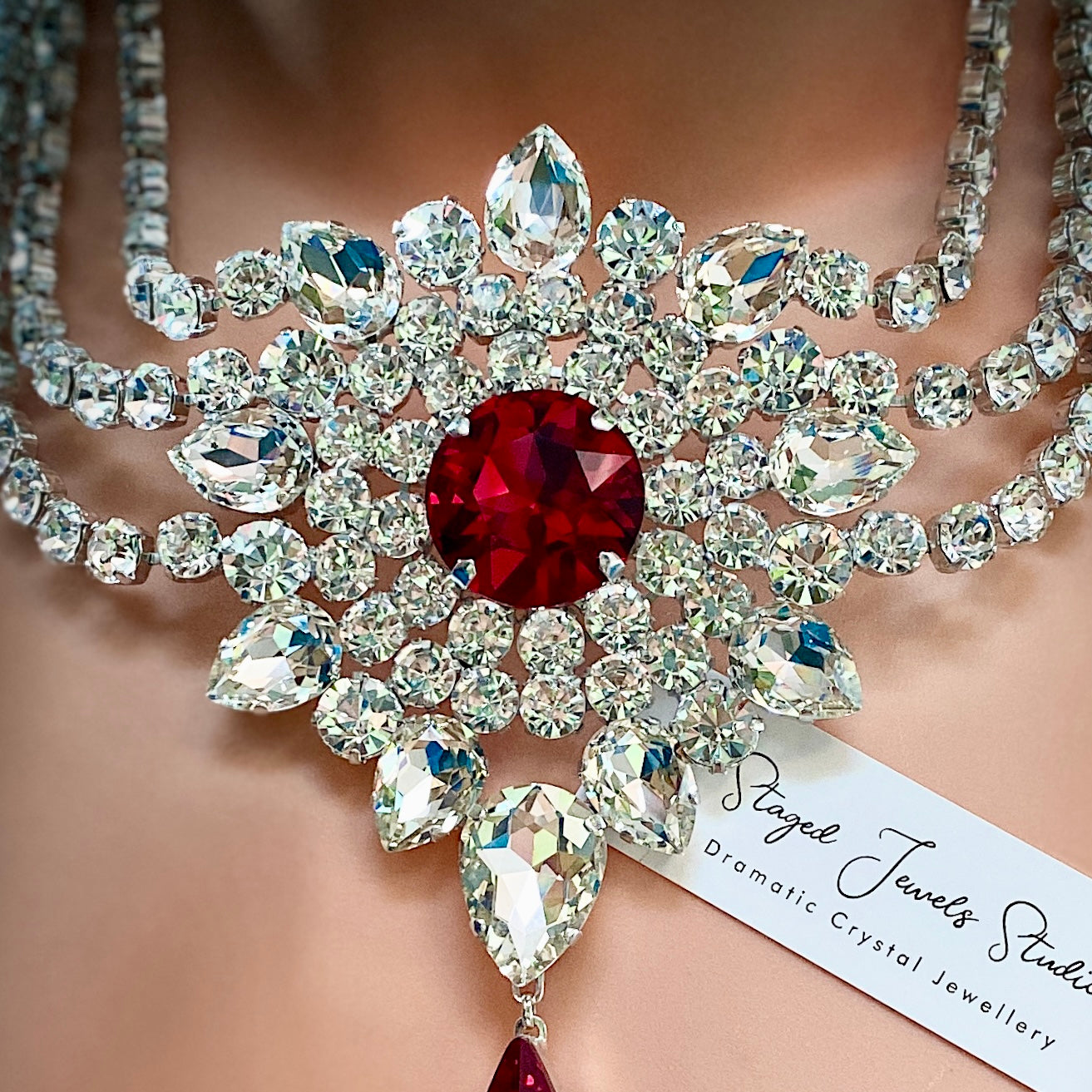 Rosetta Ruby Red Faux Diamond Necklace