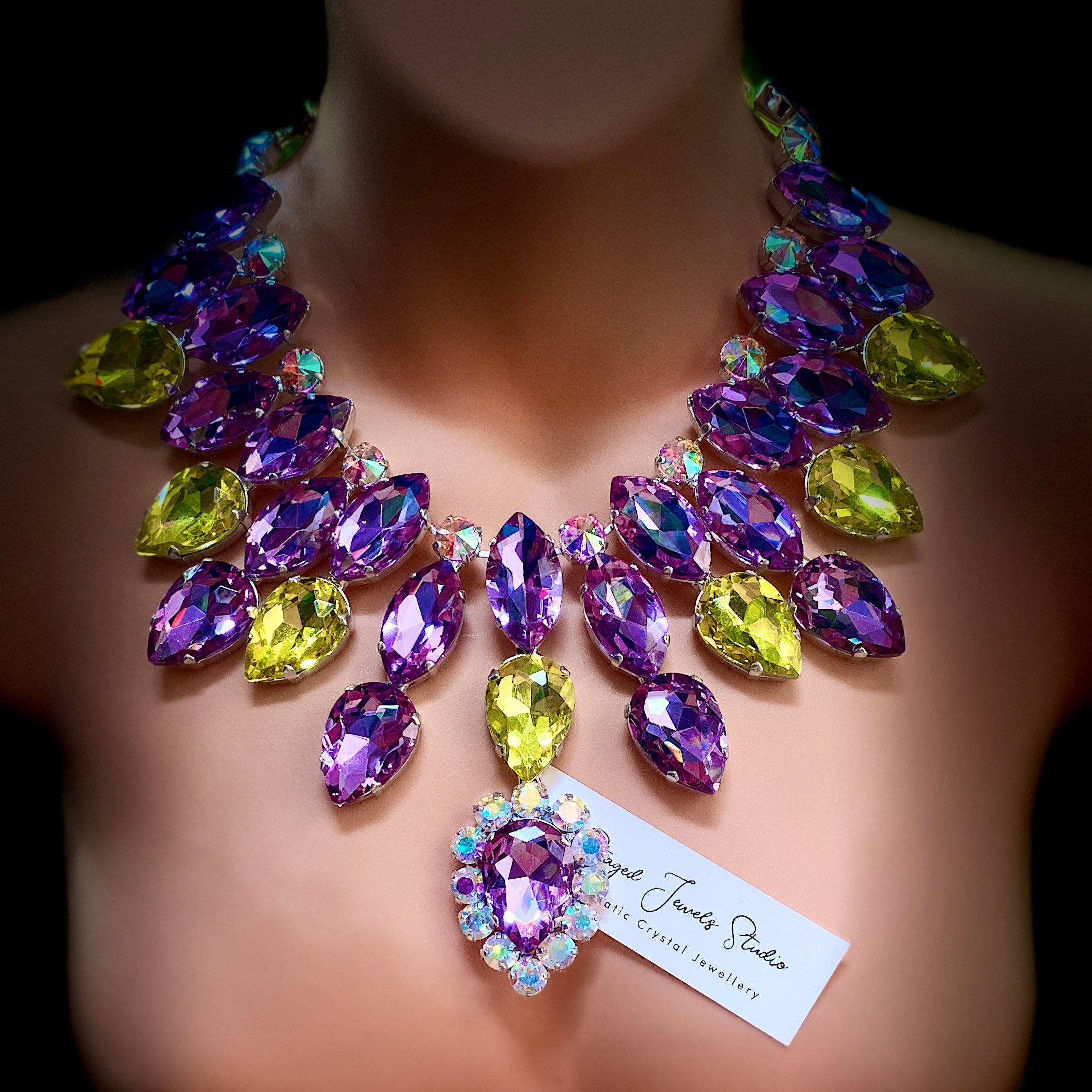 Pastel Lilac & Lemon Statement Crystal Necklace