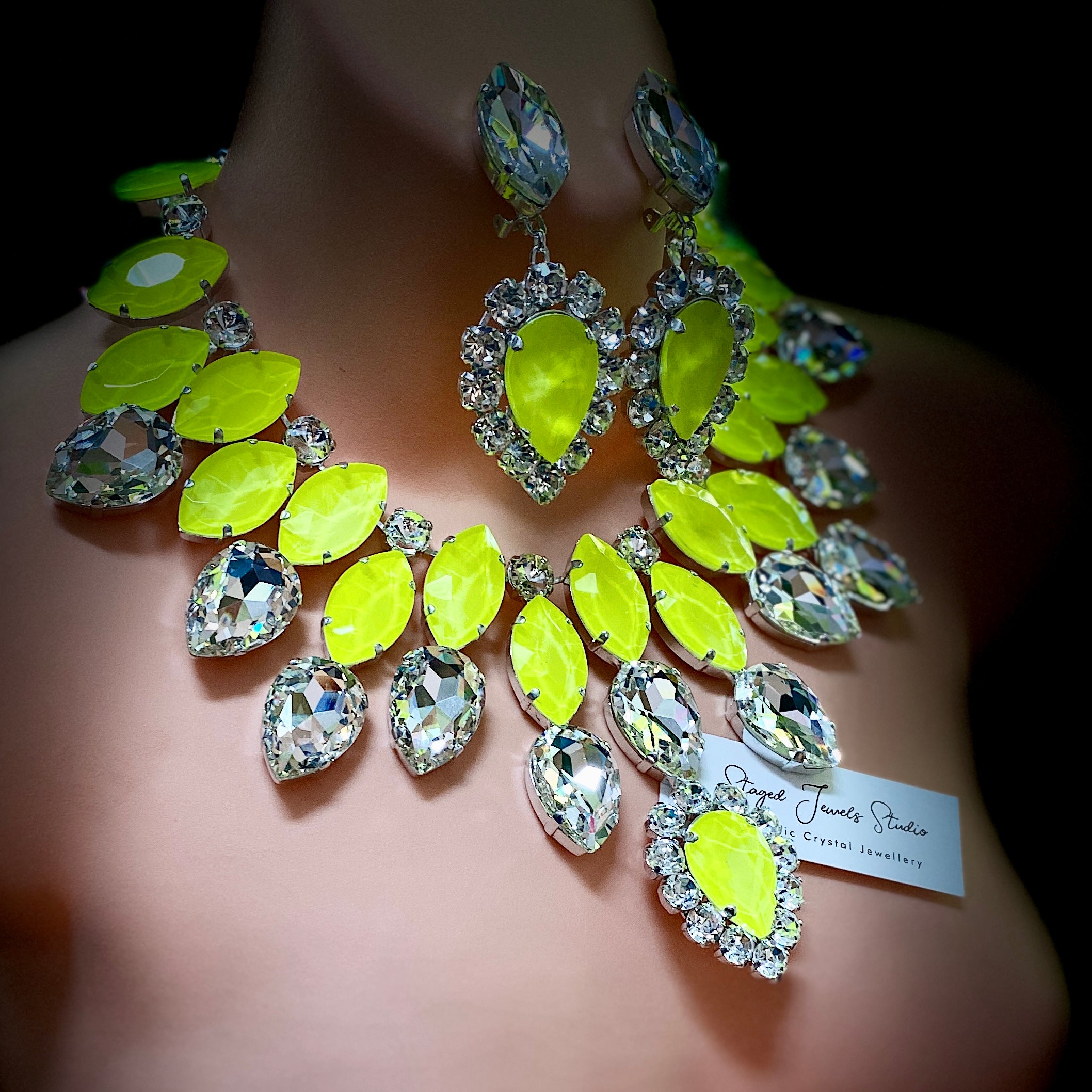 Neon Light Oversized Crystal Necklace Set