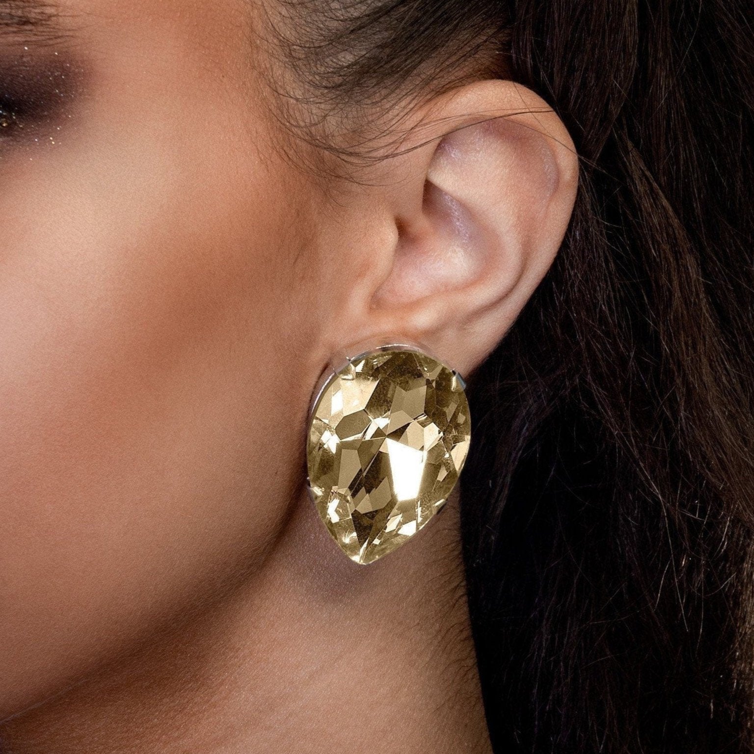 Champagne Faux Diamond Teardrop Earrings With Austriam Crystal