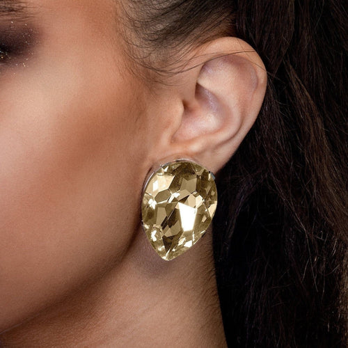 Champagne Faux Diamond Teardrop Earrings With Austriam Crystal