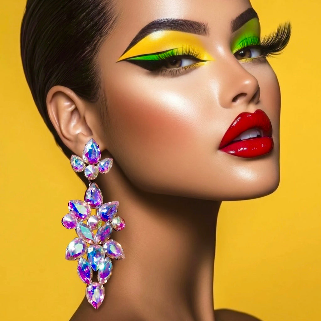 Oversized Dramatic Aurora Borealis Earrings With Austrian Crystal
