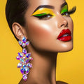 Oversized Dramatic Aurora Borealis Earrings With Austrian Crystal