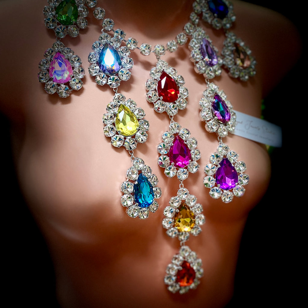 Mardi Gras Rainbow Crystal Teardrop Necklace