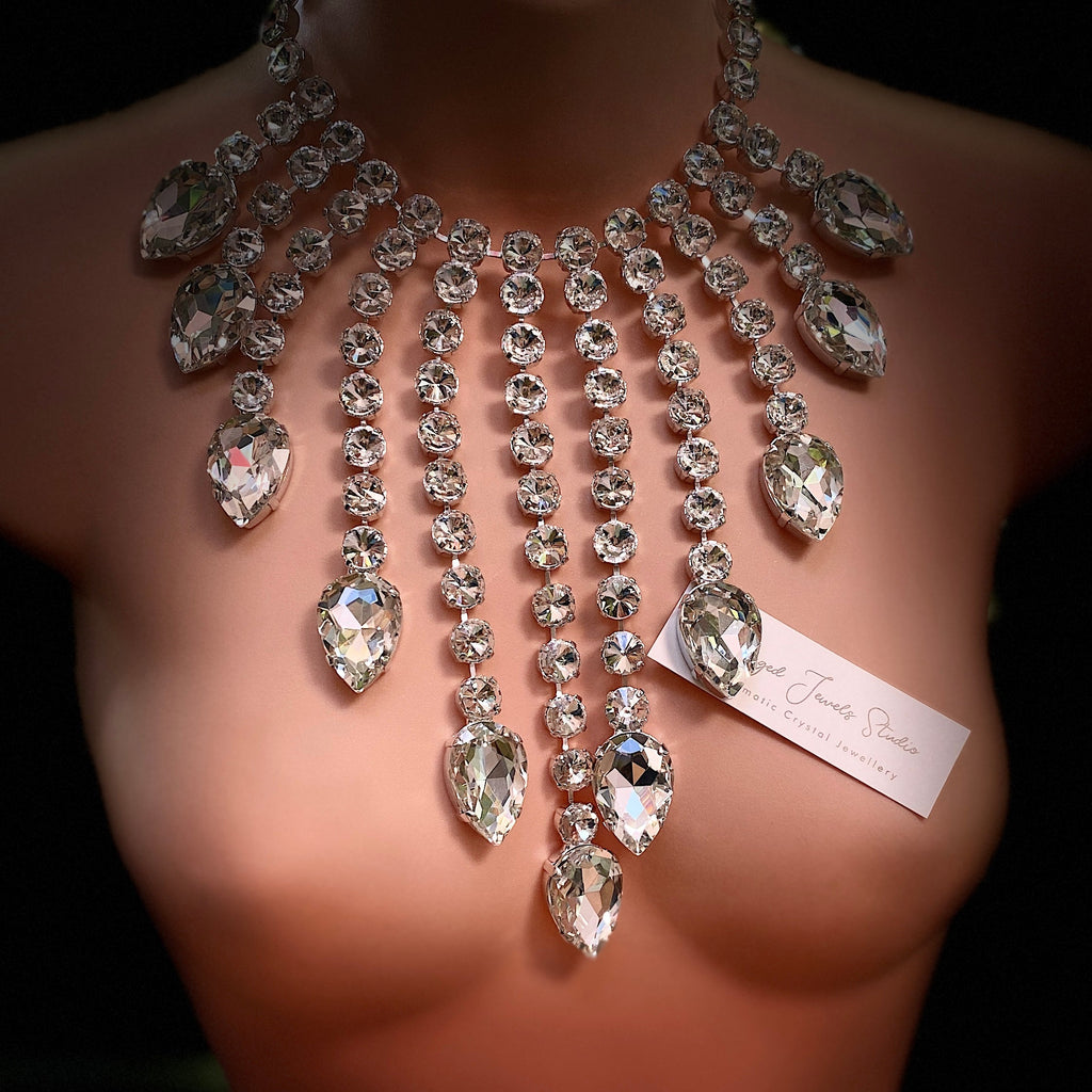 Crystal teardrop waterfall statement necklace by Staged Jewels