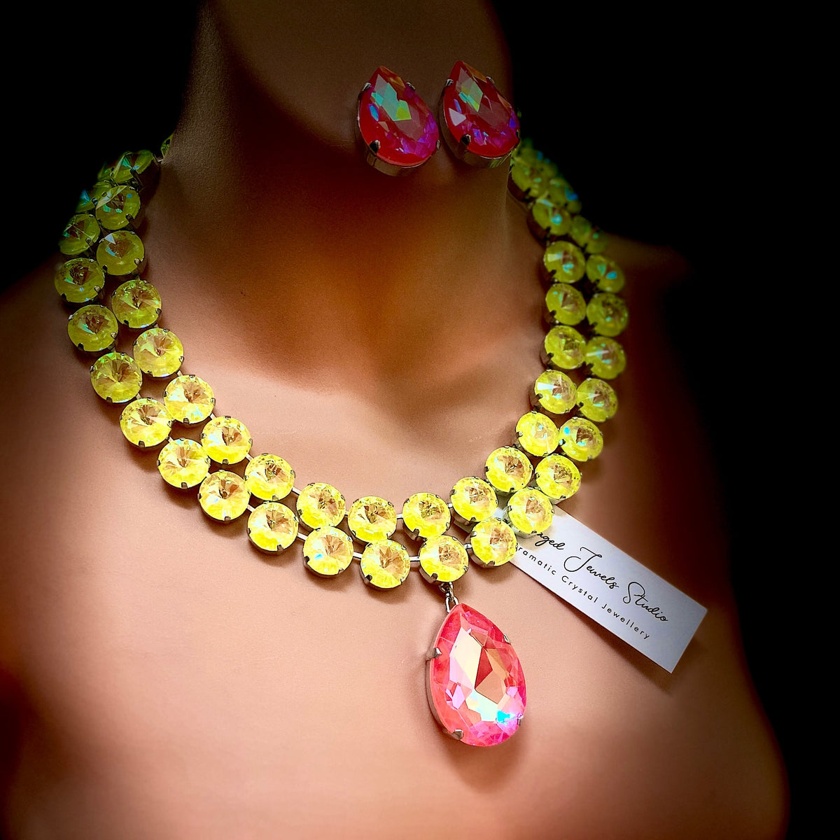 Colourful tropical statement necklace and earring set