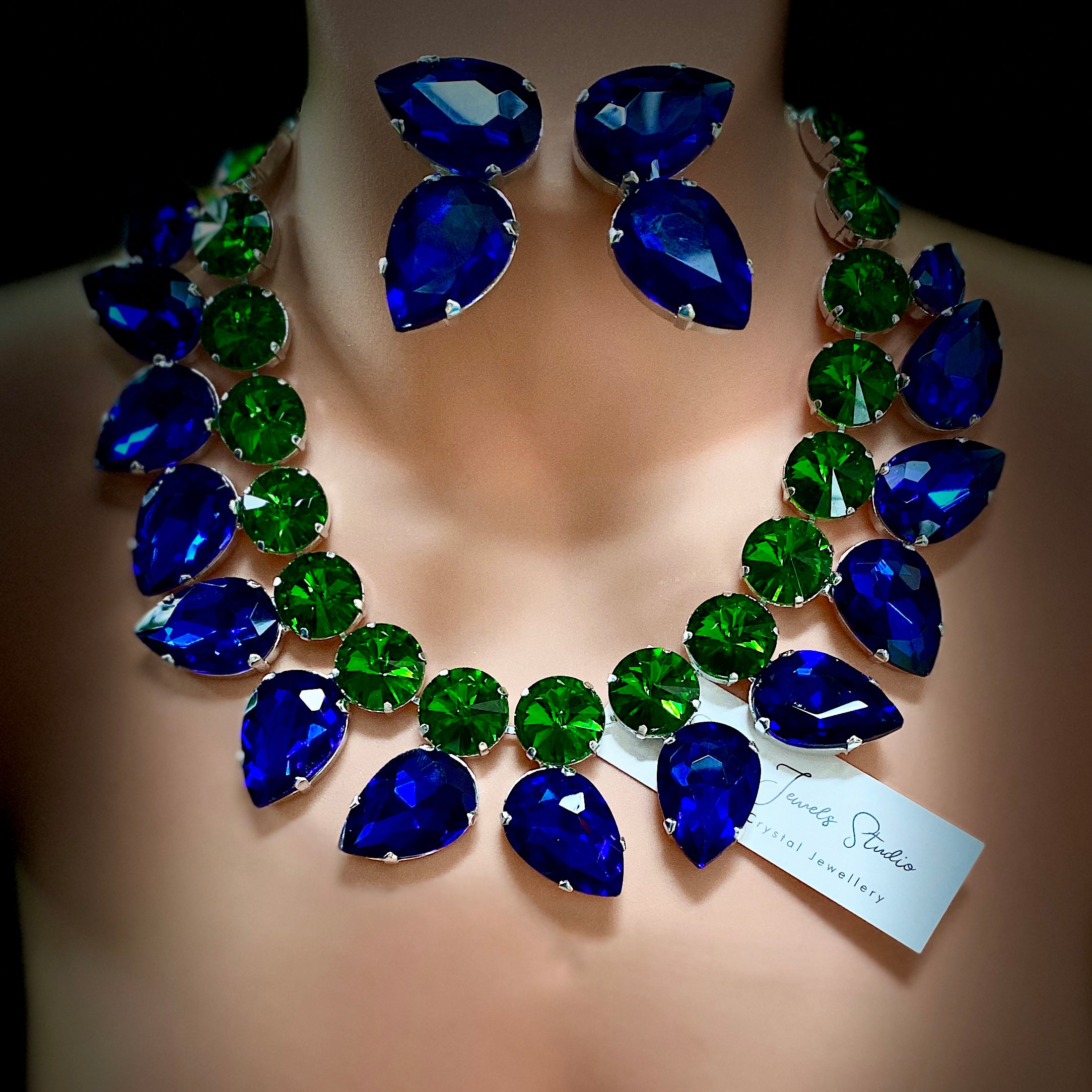 Sapphire & Emerald Crystal Wreath Necklace Set