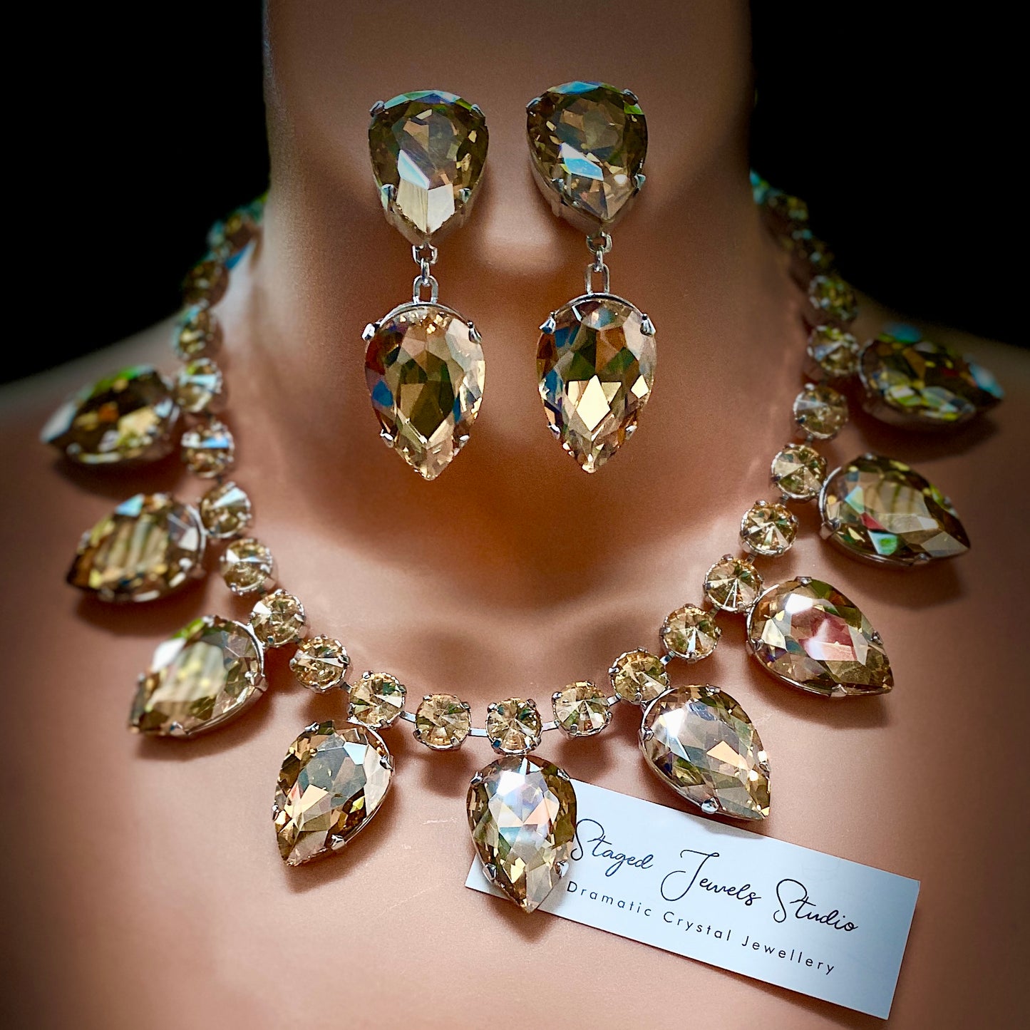 Golden Shadow Crystal Teardrop Necklace Set