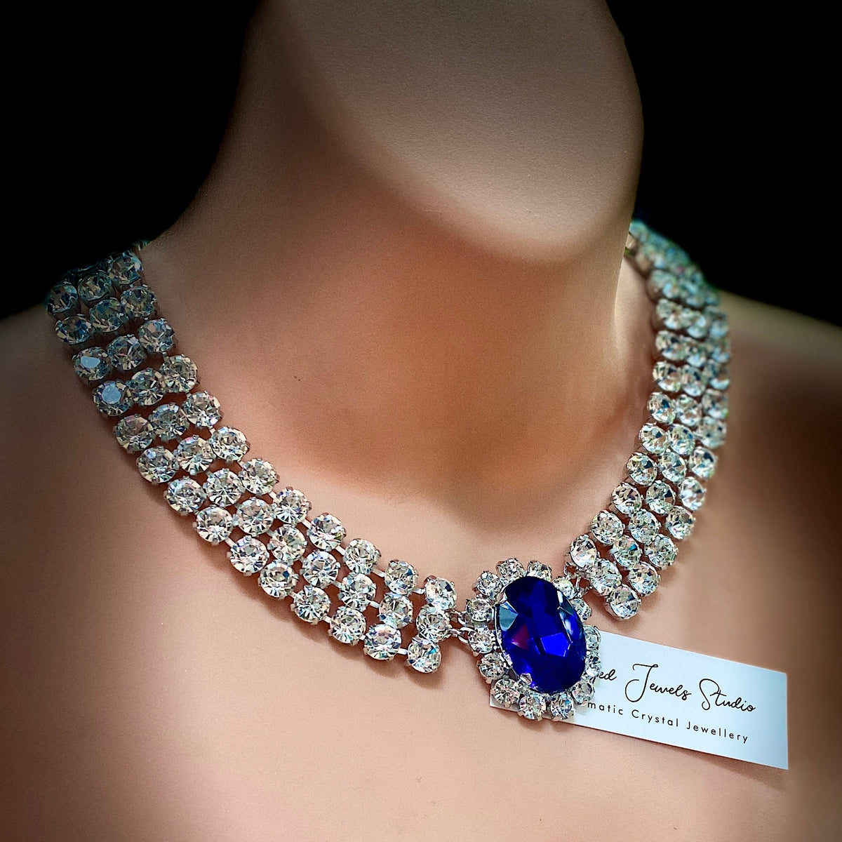 Princess Diana faux sapphire crystal necklace replica by Staged Jewels