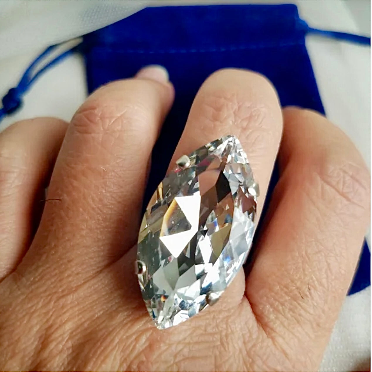 Bright Diamond 32mm Marquis Stone Ring Made With Austrian Crystal