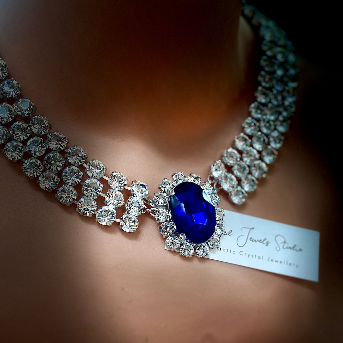 Blue Austrian crystal replica necklace with individually handset faceted stones