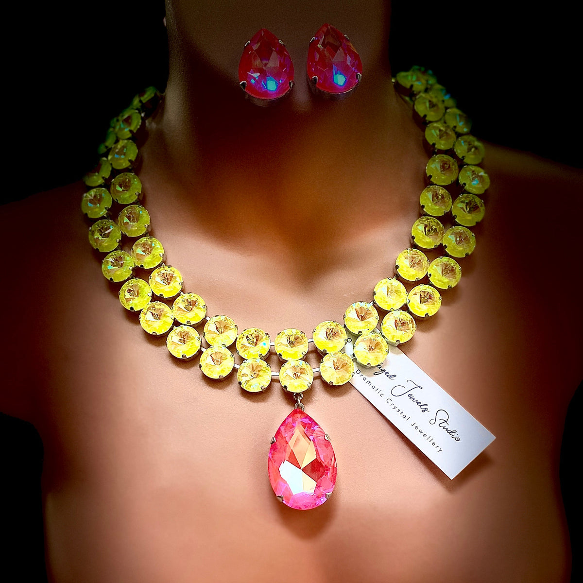 Bright tropical crystal necklace set by Staged Jewels