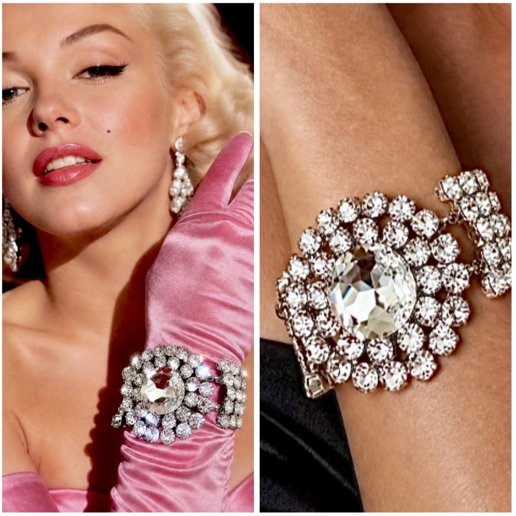 Marilyn Monroe Inspired Crystal Bracelet | Diamonds Are a Girl’s Best Friend Jewellery | Old Hollywood Glamour | Statement Rhinestone Bracelet